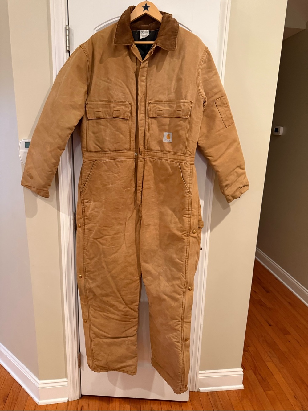 Vintage Carhartt  Insulated Beige Duck Canvas Work Coveralls 44R USA Made
